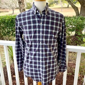 Ledbury Plaid Long Sleeve Shirt. Size 16.5 Navy/Burgundy.